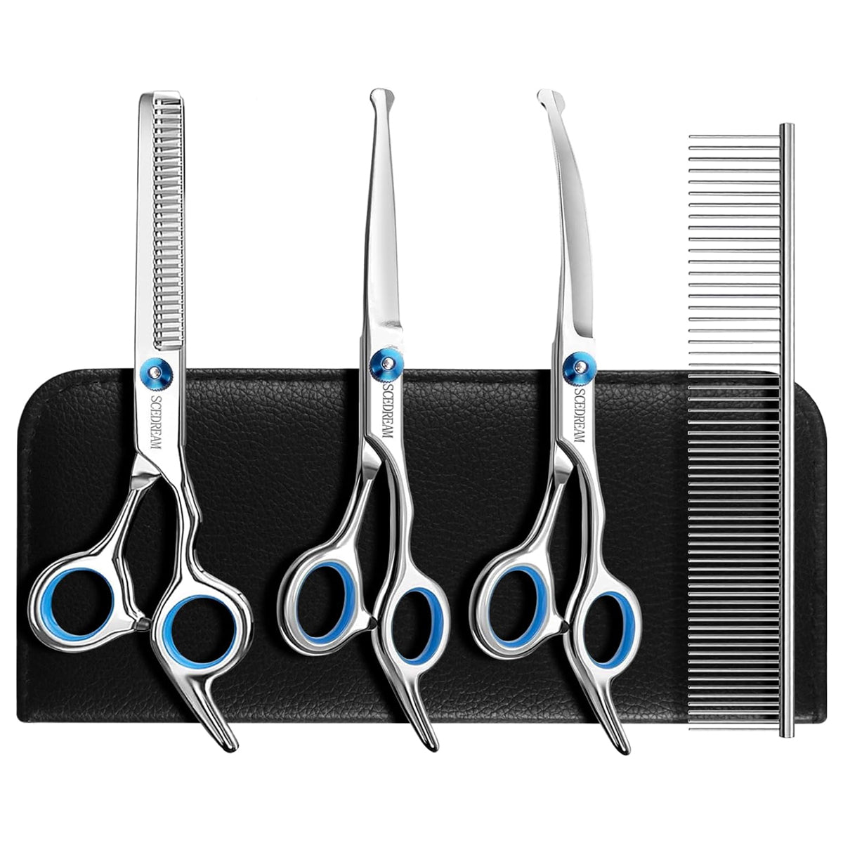 Dog Grooming Scissors Kit with Safety Round Tips, Professional 6 in 1 Grooming Scissors for Dog, Cats, Pets