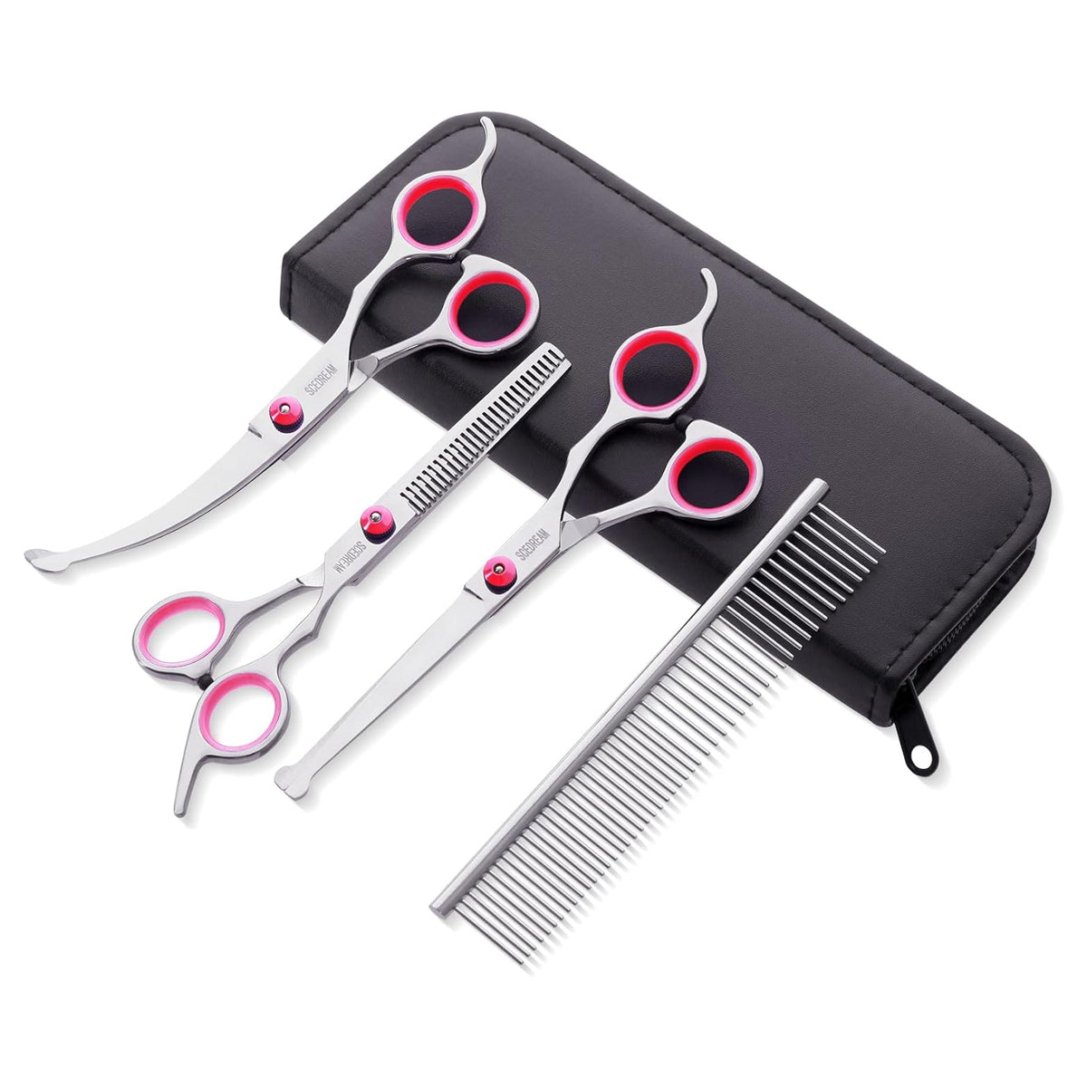 Dog Grooming Scissors Kit with Safety Round Tips, Professional 6 in 1 Grooming Scissors for Dog, Cats, Pets