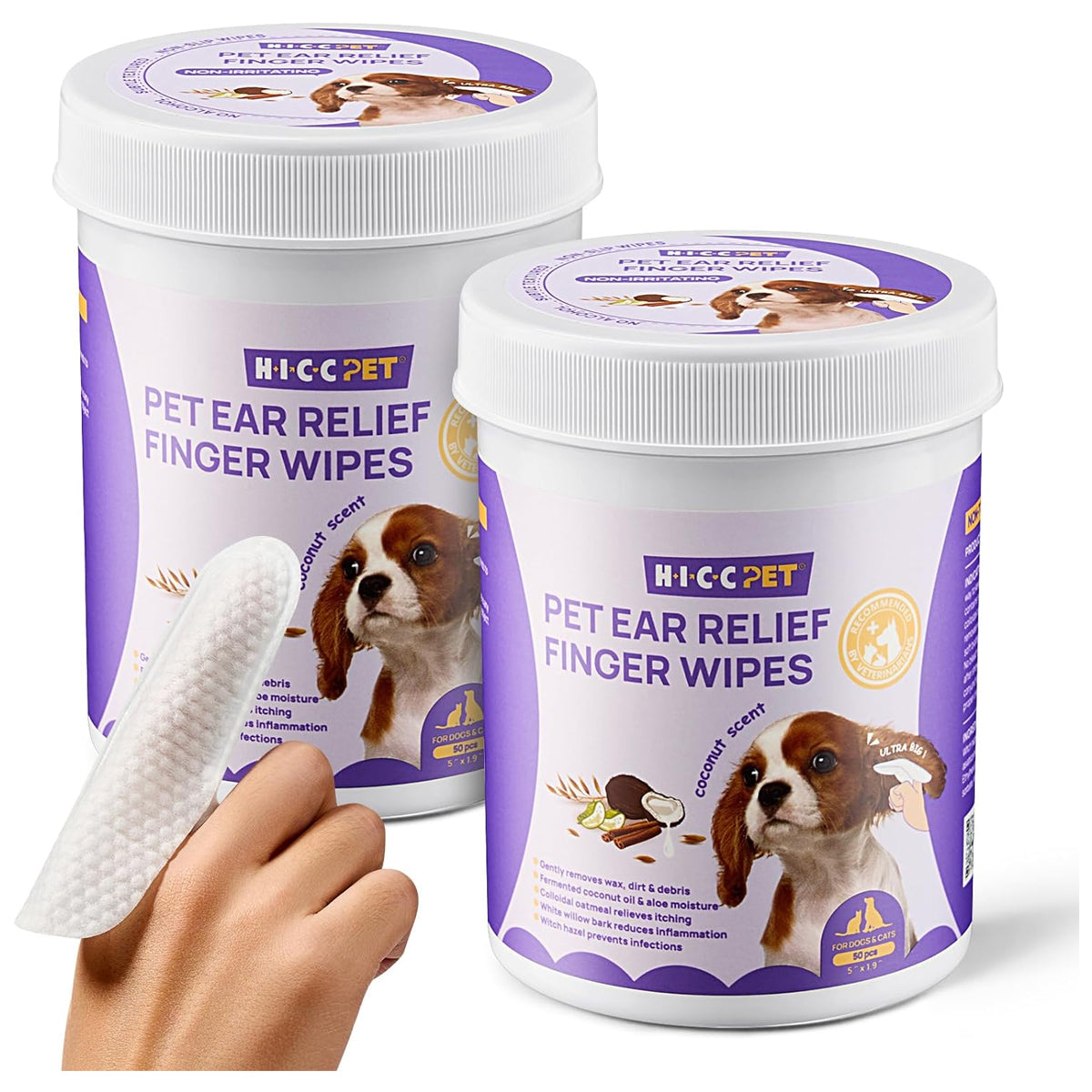 Ear Finger Wipes for Dogs & Cats - Gently Remove Ear Wax, Debris - Sooths & Deodorizes