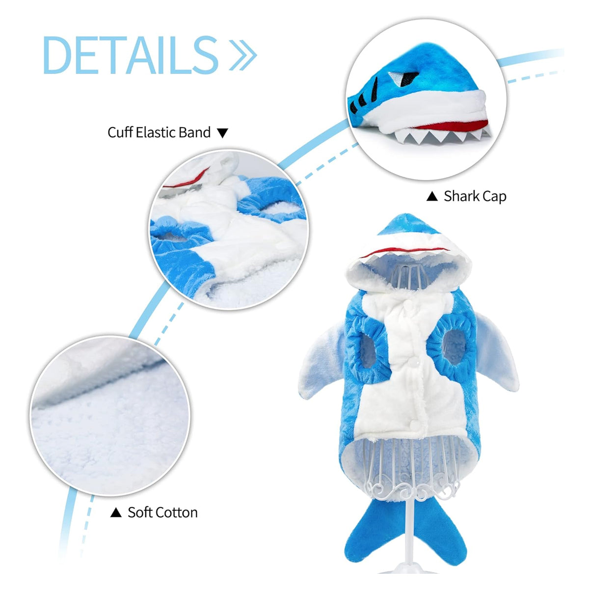 Pet Shark Costume Clothes, Cute Christmas Dog Apparel Outfit for Large Dogs, Fall and Winter, Blue