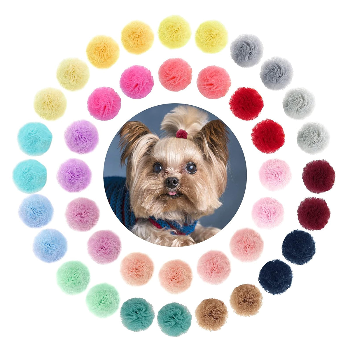 48 Pcs Colored Ball Dog Ties Small Dog Bows with Rubber Bands Pet