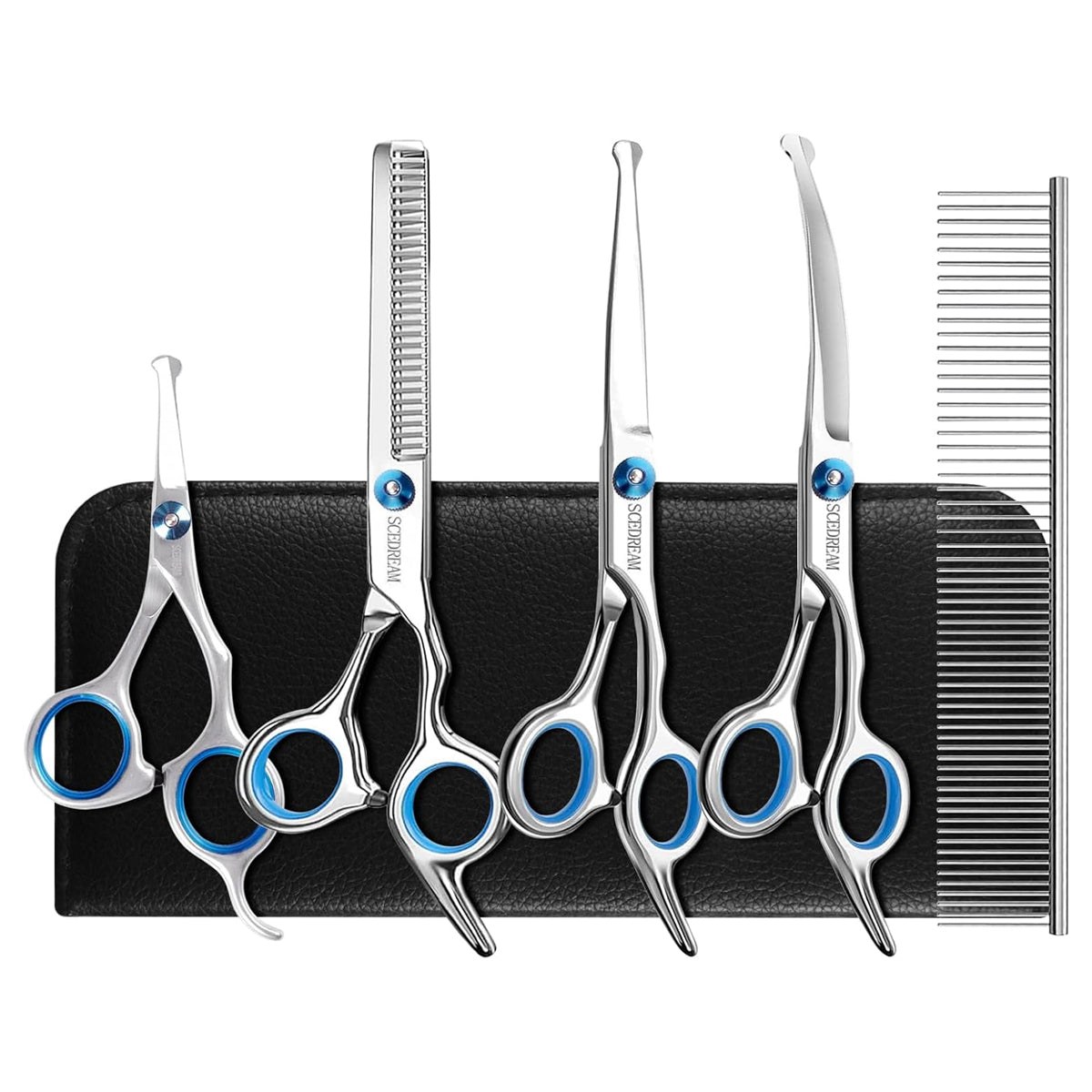 Dog Grooming Scissors Kit with Safety Round Tips, Professional 6 in 1 Grooming Scissors for Dog, Cats, Pets