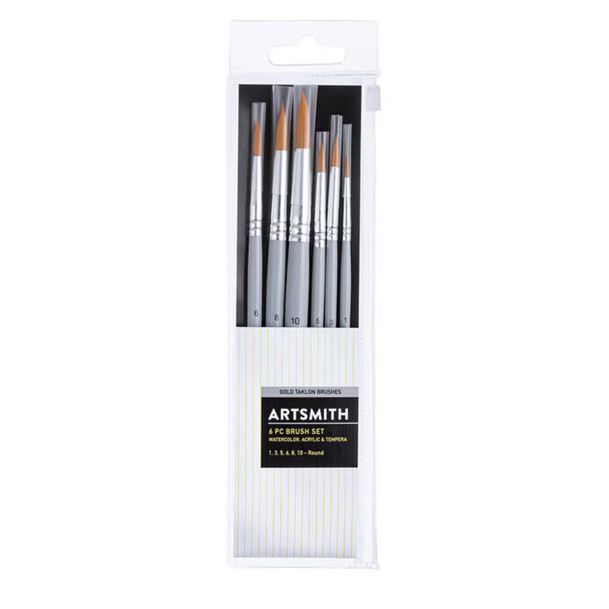 6ct Gold Taklon Round Brushes by Artsmith