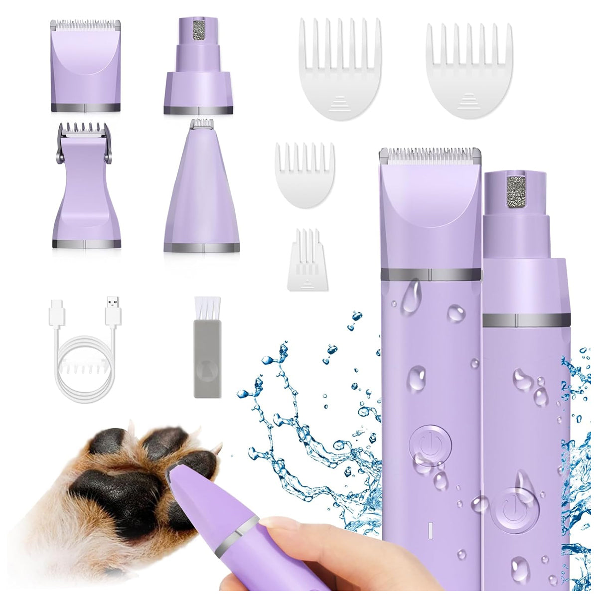 Dog Clippers Grooming Kit Hair Clipper-Low Noise Paw Trimmer- Rechargeable