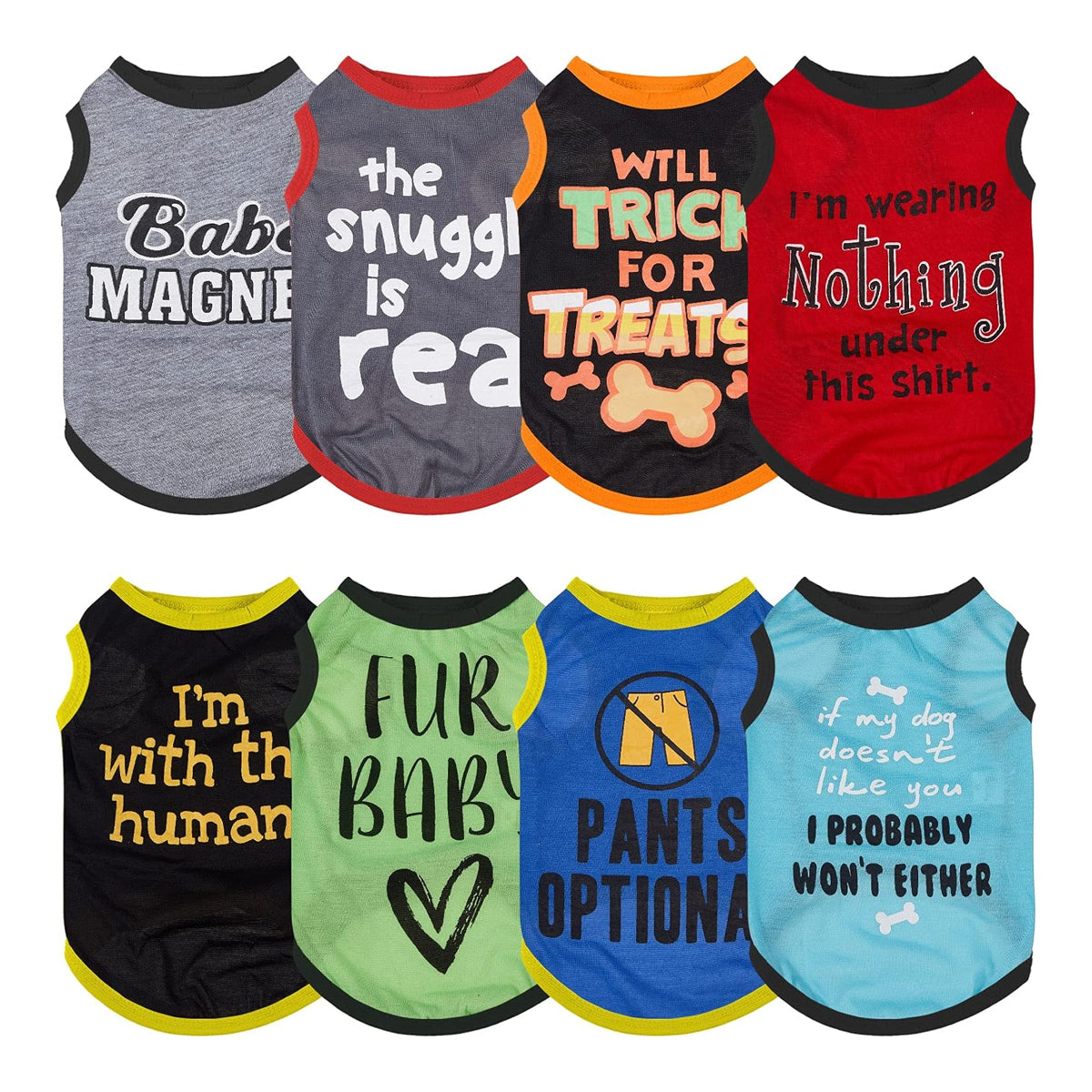 8 Fun Dog Shirts: Printed Pet Apparel with Humorous Letters, Perfect for Summer! Breathable and Soft Dog Outfits for Cool Pups and Cats.