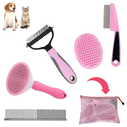 Dog Brush Dog Grooming Kit 4PCS - Dog Brushes for Grooming, Dog Brush for Shedding,Puppy Brush and Flea Comb for Dogs