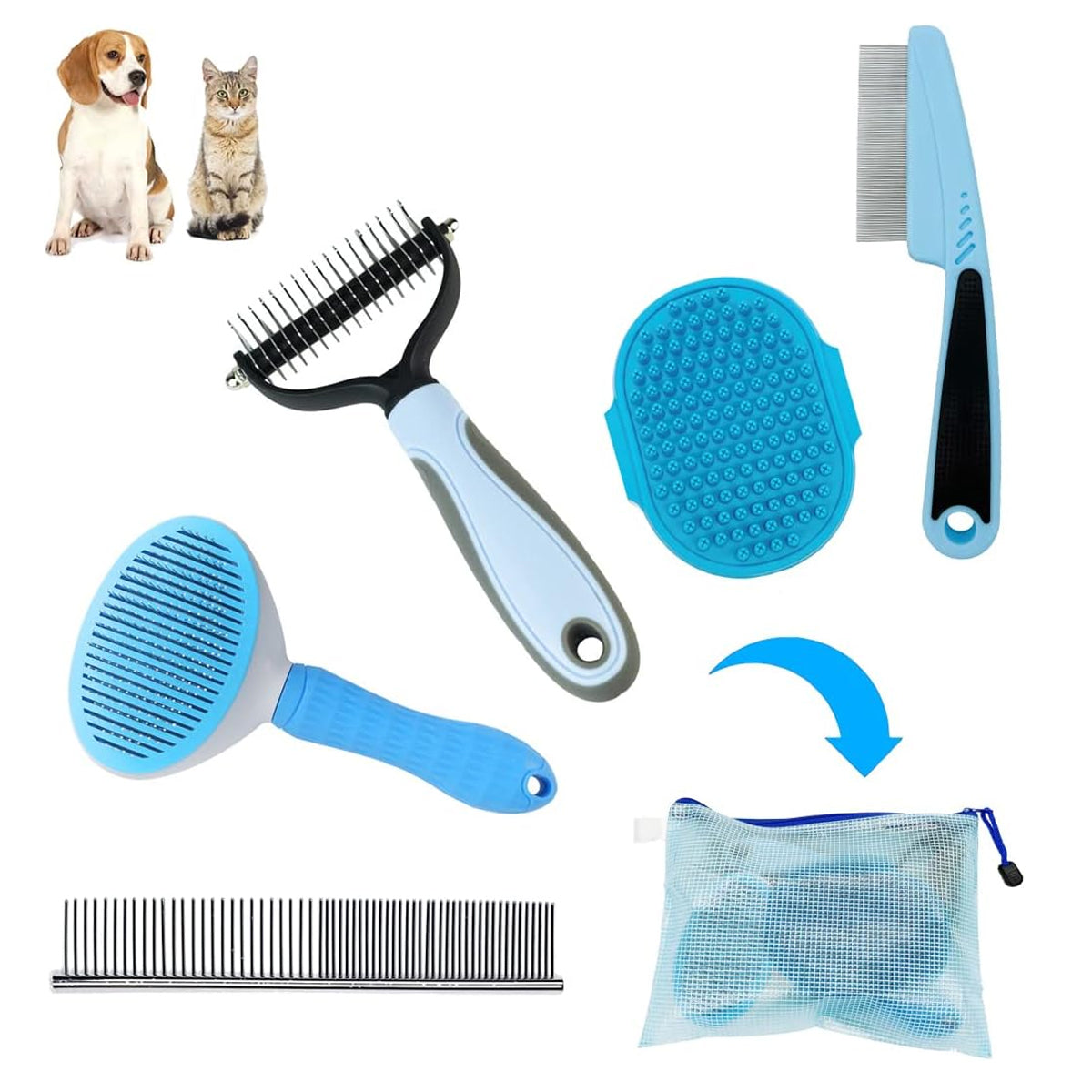 Dog Brush Dog Grooming Kit 4PCS - Dog Brushes for Grooming, Dog Brush for Shedding,Puppy Brush and Flea Comb for Dogs