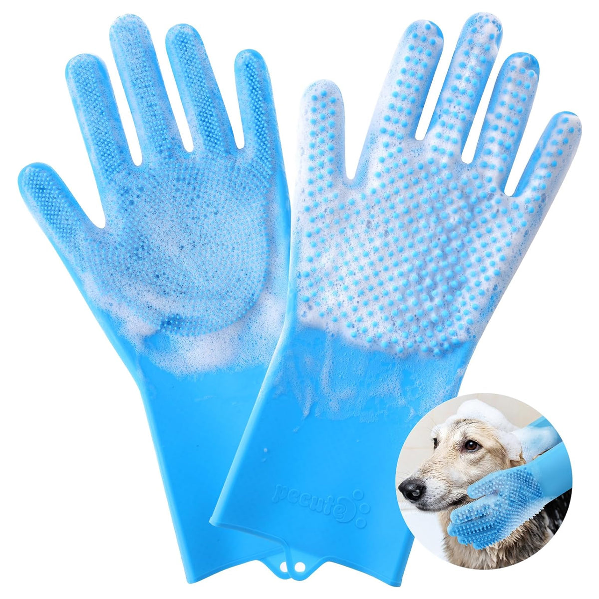 Pecute Double-Sided Silicone Dog Bathing Brush: Large, High-Density Teeth for Efficient Pet Grooming and Massage - Heat-Resistant Gloves for Dogs and Cats