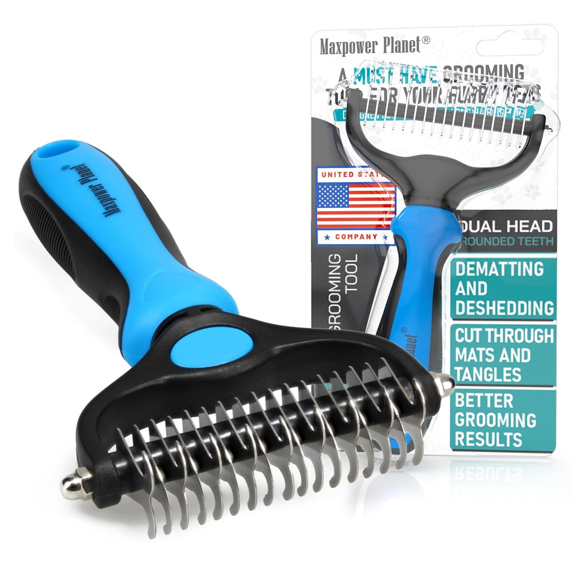 Maxpower Planet Pet Grooming Brush - Double Sided Shedding, Dematting Undercoat Rake for Dogs, Cats