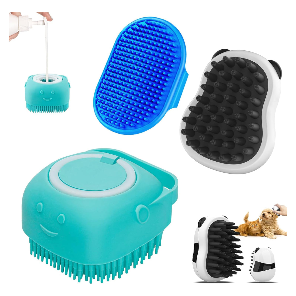 3PCS Dog Bath Brush | Dog Shampoo brush | Dog Scrubber for Bath