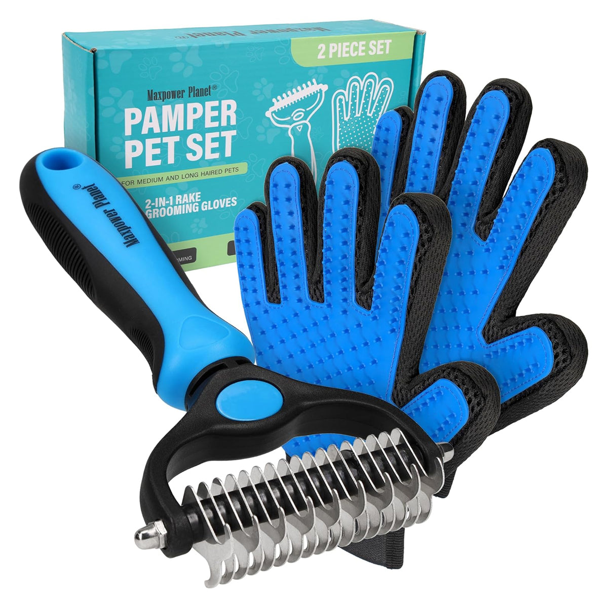 Maxpower Planet Pet Grooming Brush - Double Sided Shedding, Dematting Undercoat Rake for Dogs, Cats