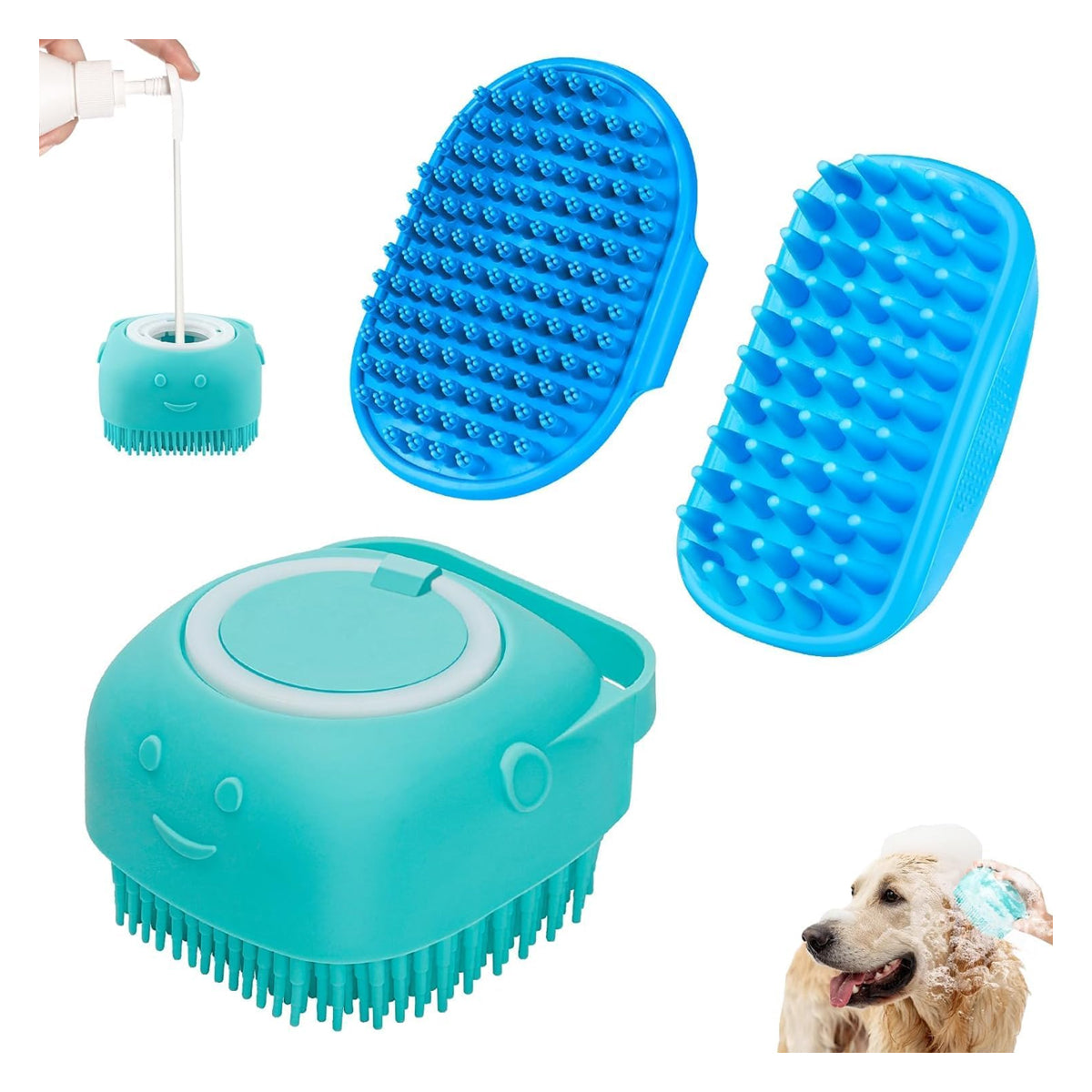 3PCS Dog Bath Brush | Dog Shampoo brush | Dog Scrubber for Bath