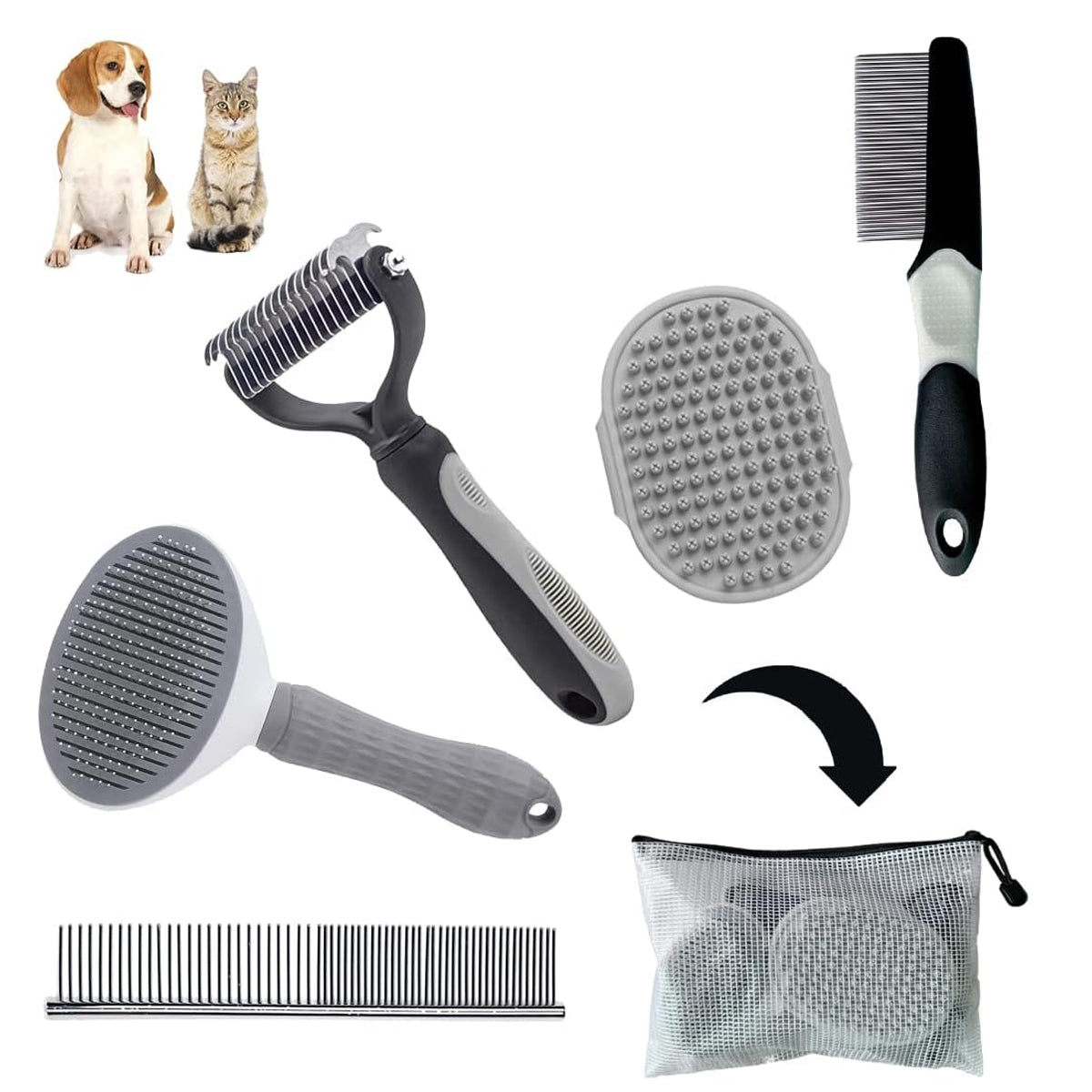 Dog Brush Dog Grooming Kit 4PCS - Dog Brushes for Grooming, Dog Brush for Shedding,Puppy Brush and Flea Comb for Dogs