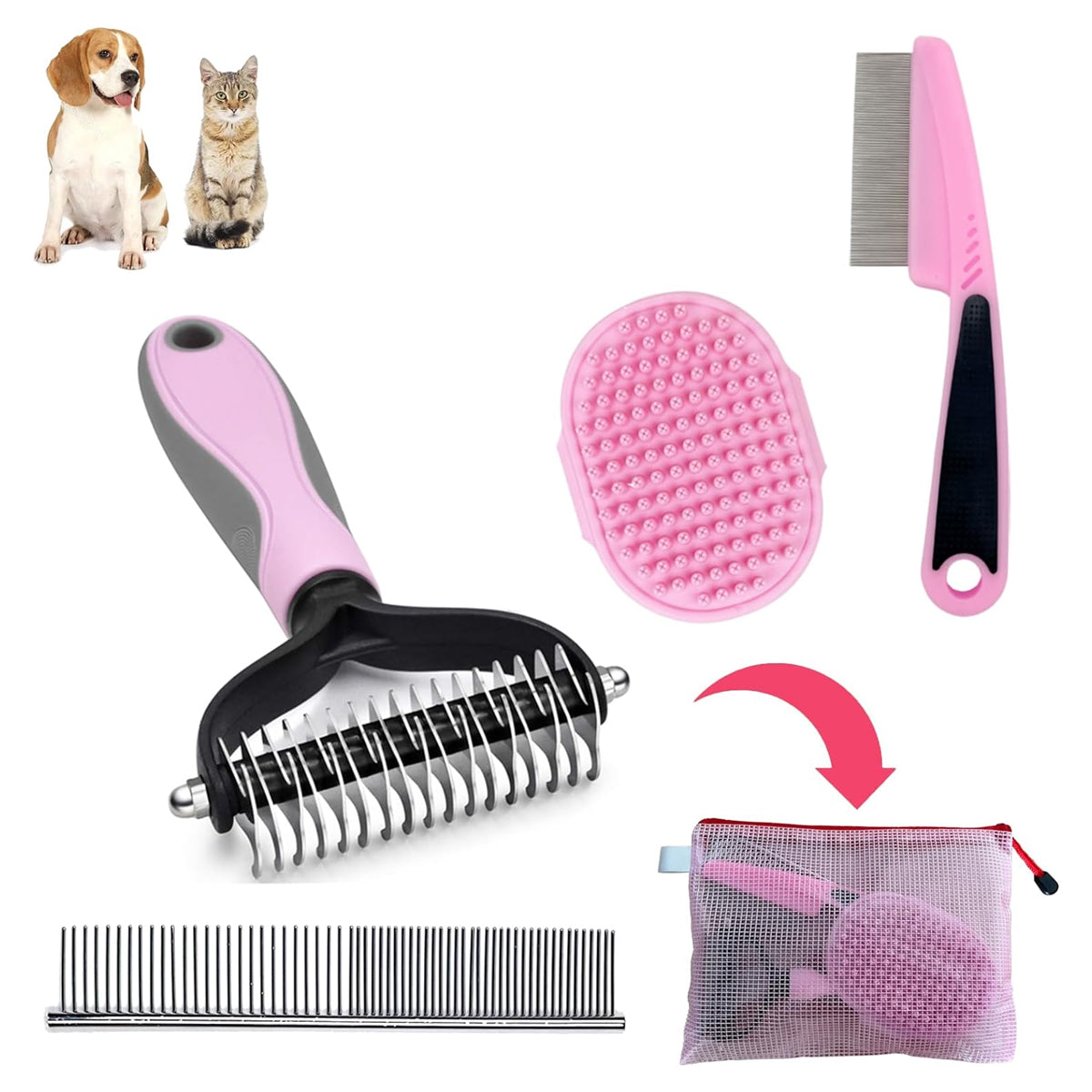 Dog Brush Dog Grooming Kit 4PCS - Dog Brushes for Grooming, Dog Brush for Shedding,Puppy Brush and Flea Comb for Dogs