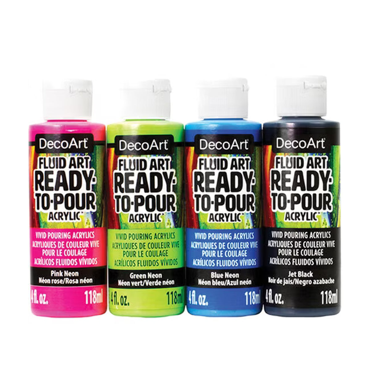 DecoArt 4oz Fluid Art Neon Blast Acrylic Paint 4ct