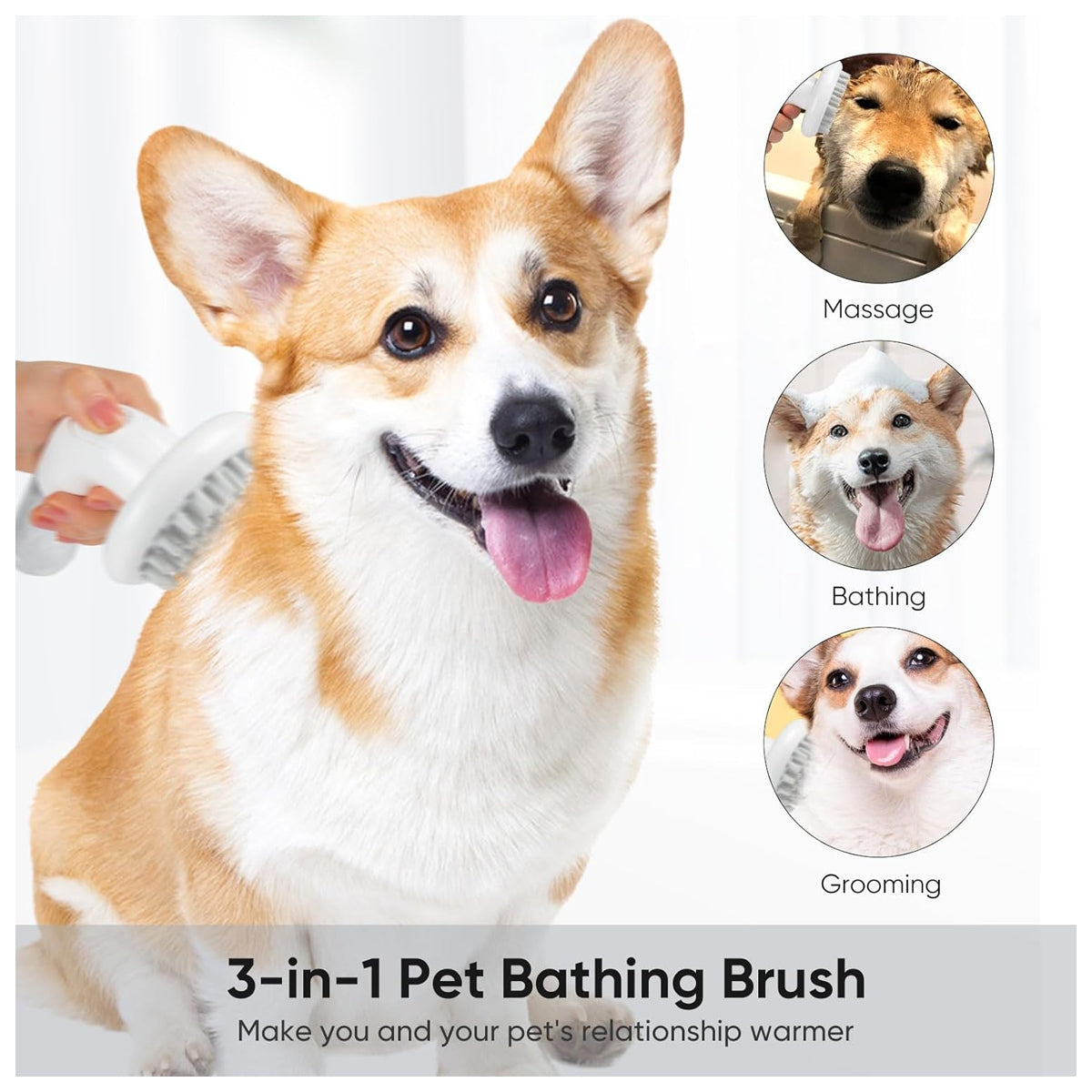 Dog Bath Brush 3 in 1 Dog Scrubber Shampoo Dispenser Brush