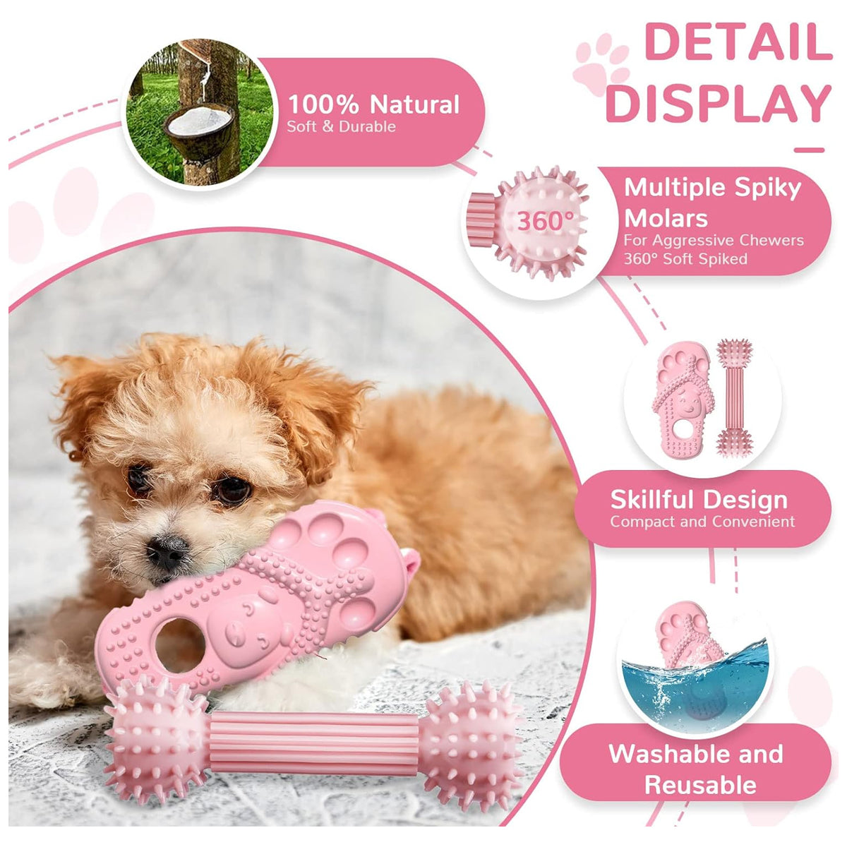 6 Pack Dog Chew Toys for Teething Pink Puppies Soft Rubber Toys Funny Slippers Ball Donut Interactive Set for Small