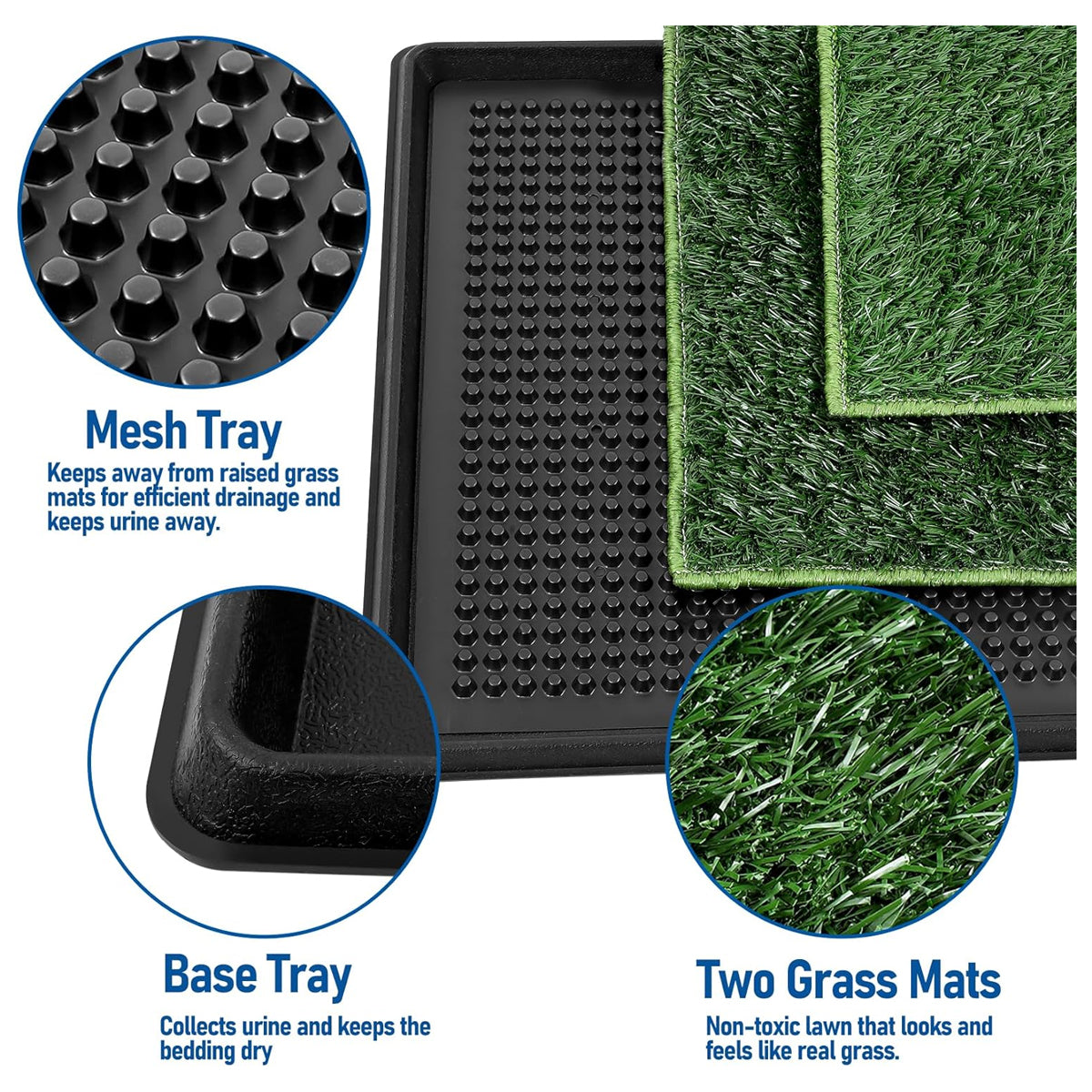 Dog Grass Pad with Tray,2 Pack Replaceable Artificial Grass Puppy Training Pad