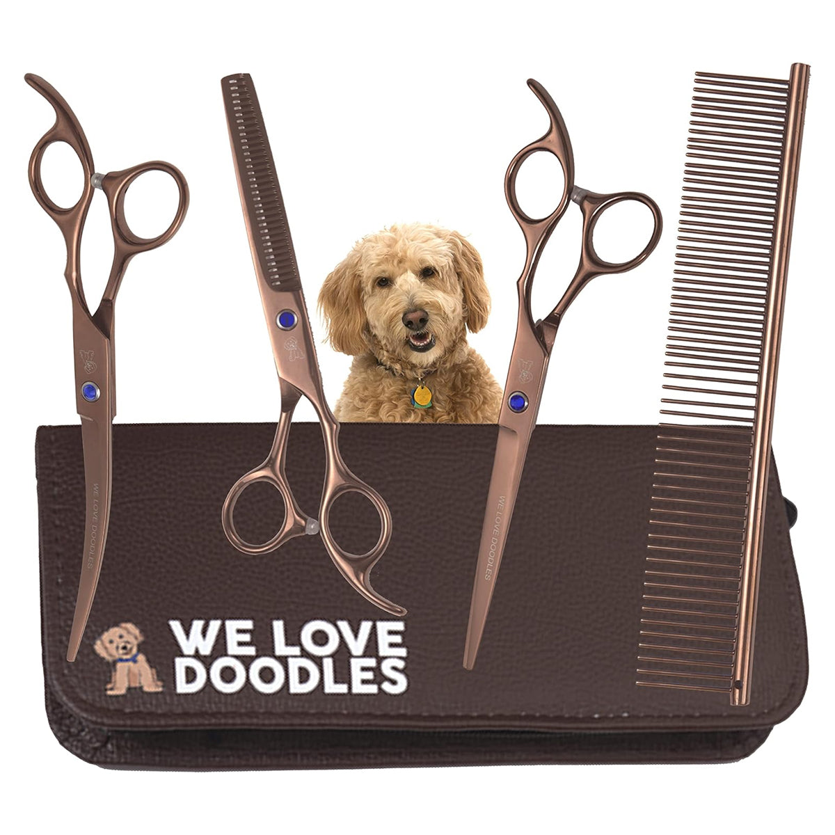 Goldendoodle Grooming Scissors Kit: Professional Grade Steel Tools for Doodles, Poodles & More - Includes Straight, Curved, and Thinning Shears - 4-Piece Set