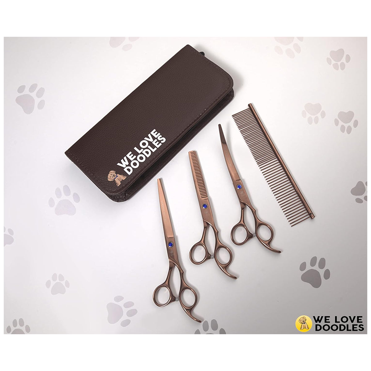 Goldendoodle Grooming Scissors Kit: Professional Grade Steel Tools for Doodles, Poodles & More - Includes Straight, Curved, and Thinning Shears - 4-Piece Set