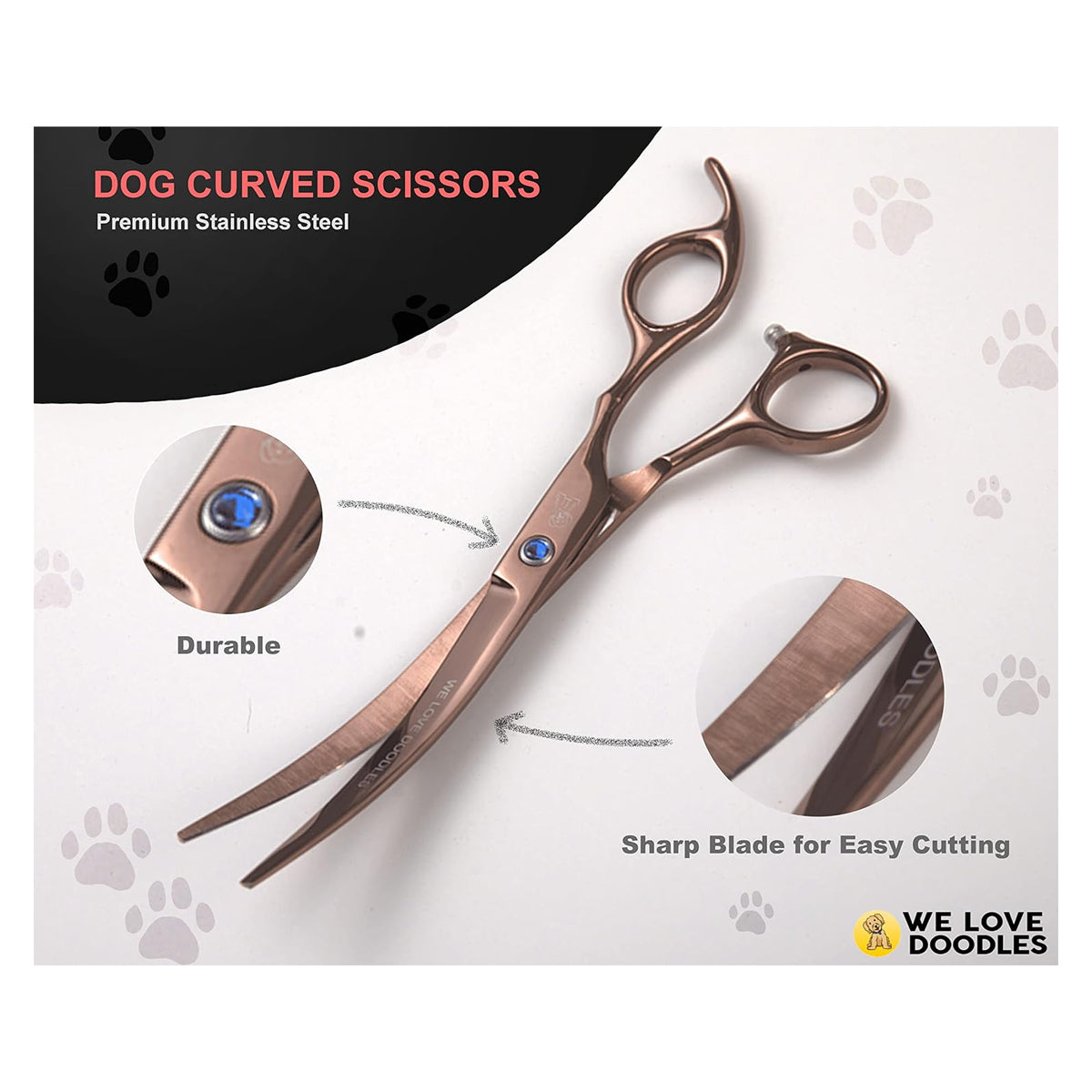 Goldendoodle Grooming Scissors Kit: Professional Grade Steel Tools for Doodles, Poodles & More - Includes Straight, Curved, and Thinning Shears - 4-Piece Set