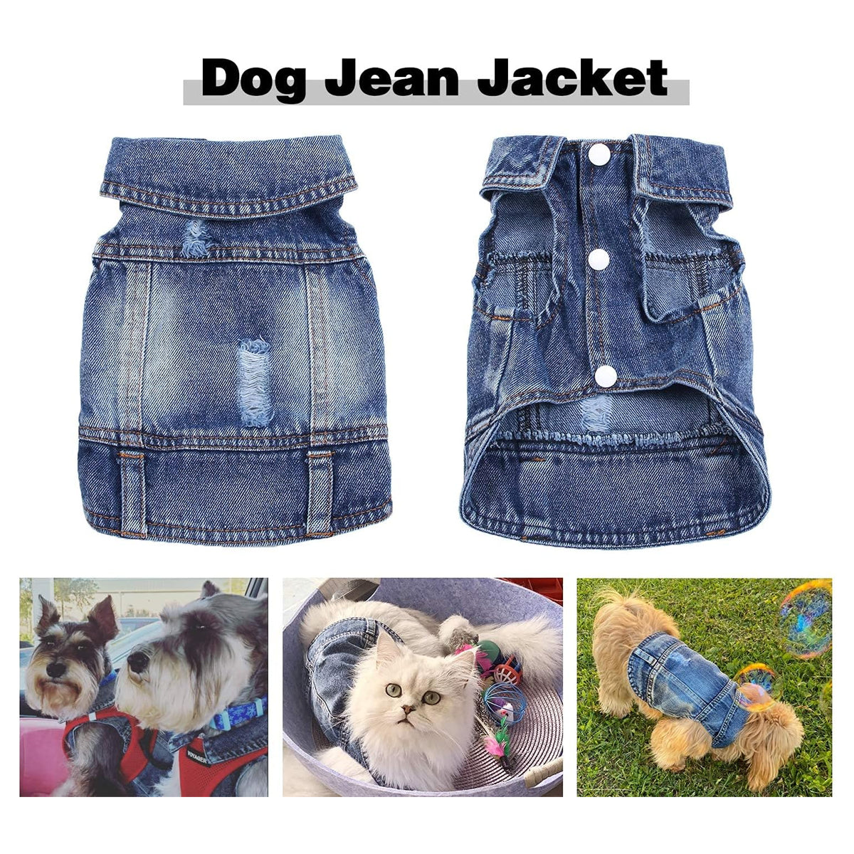 Dog Jean Jacket, Puppy Blue Denim Lapel Vest Coat Costume, Girl Boy Dog T-Shirt Clothes