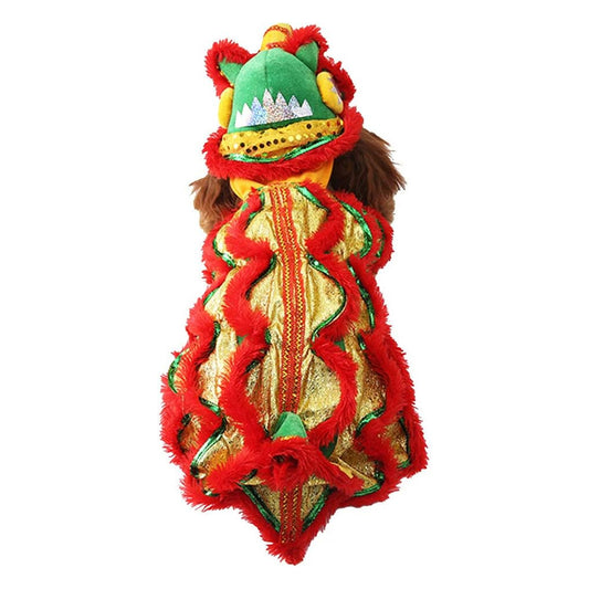 Dragon Cat Dog Costume Lion Dance Clothing, Outdoor Warm Dog Winter Coats Chinese New Year Style Funny Stuff Costume