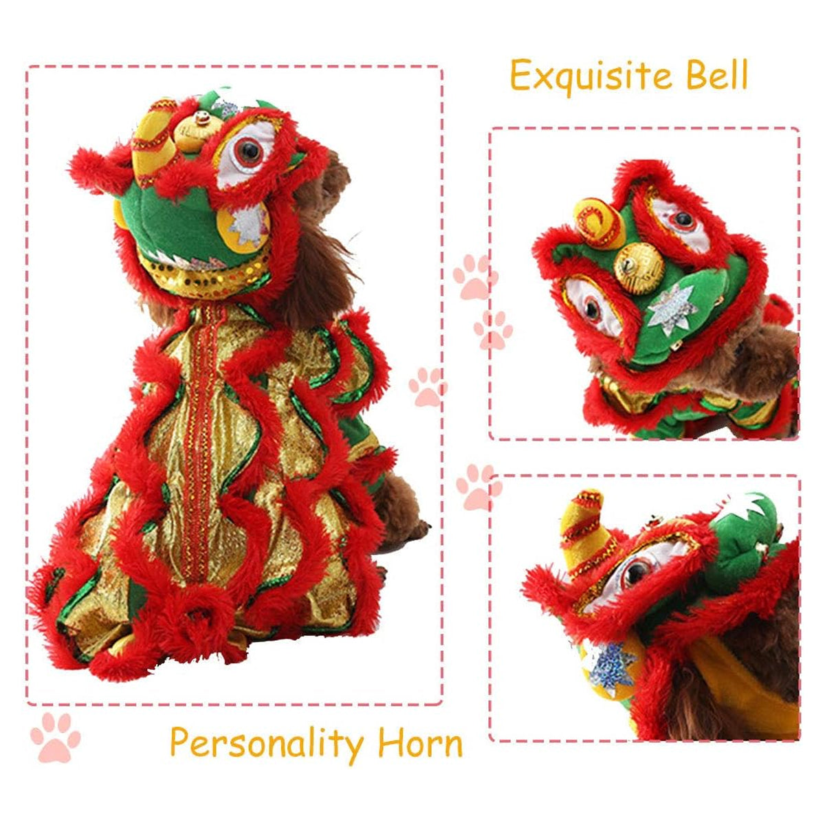 Dragon Cat Dog Costume Lion Dance Clothing, Outdoor Warm Dog Winter Coats Chinese New Year Style Funny Stuff Costume