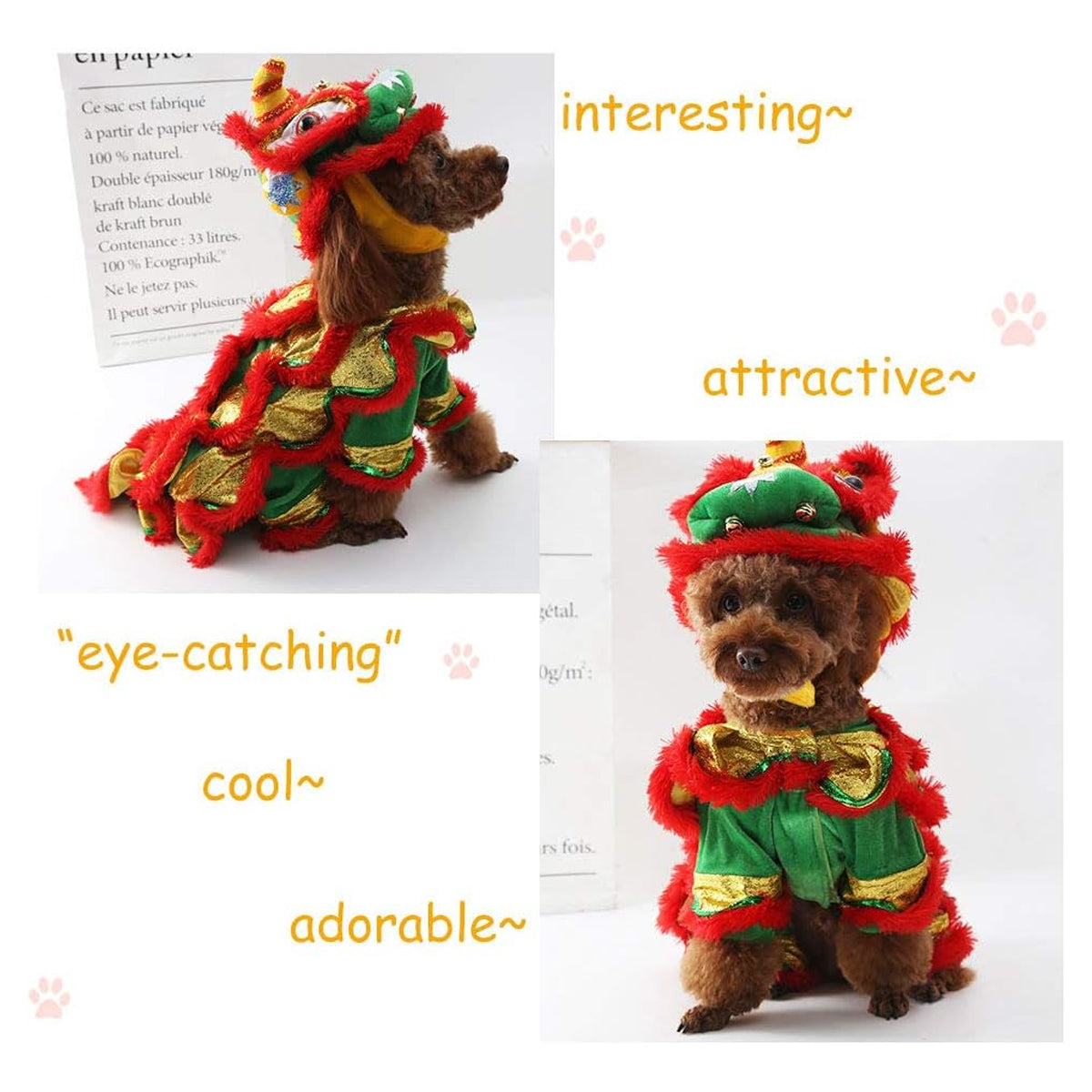 Dragon Cat Dog Costume Lion Dance Clothing, Outdoor Warm Dog Winter Coats Chinese New Year Style Funny Stuff Costume