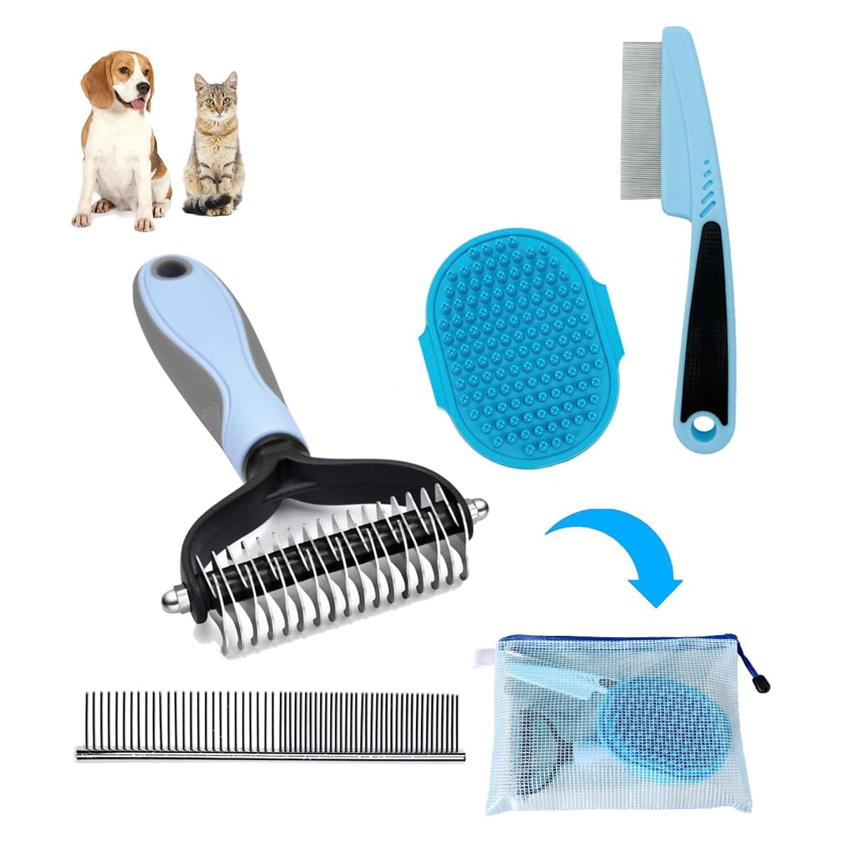 Dog Brush Dog Grooming Kit 4PCS - Dog Brushes for Grooming, Dog Brush for Shedding,Puppy Brush and Flea Comb for Dogs