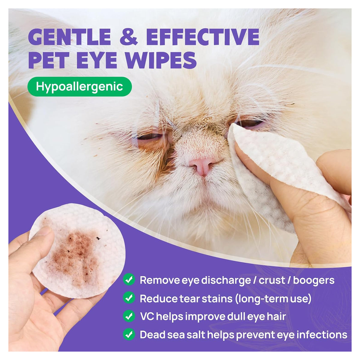 Eyes Wipes for Dogs & Cats - Gently Remove Tear Stain, Eye Debris, Discharge, Mucus Secretions