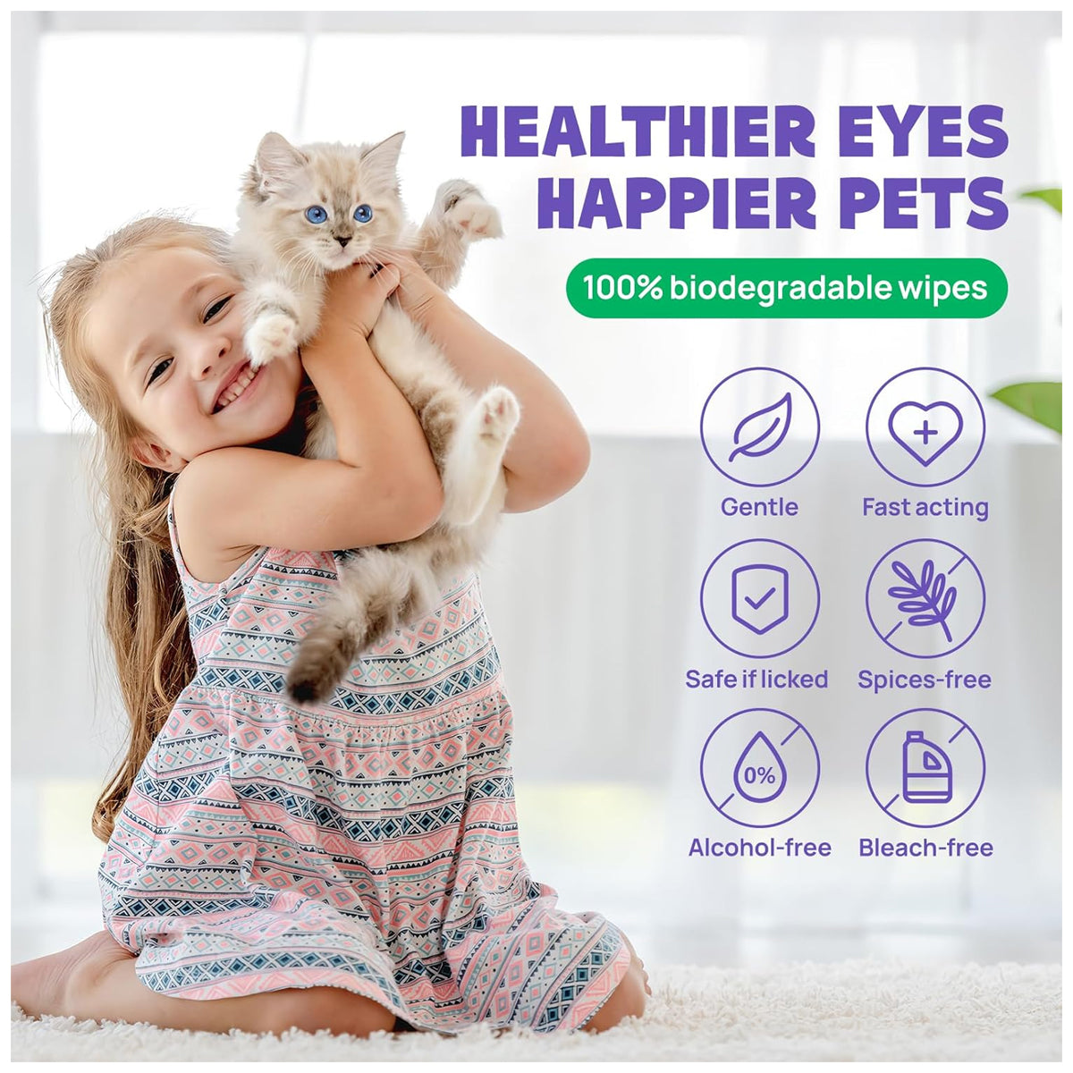 Eyes Wipes for Dogs & Cats - Gently Remove Tear Stain, Eye Debris, Discharge, Mucus Secretions