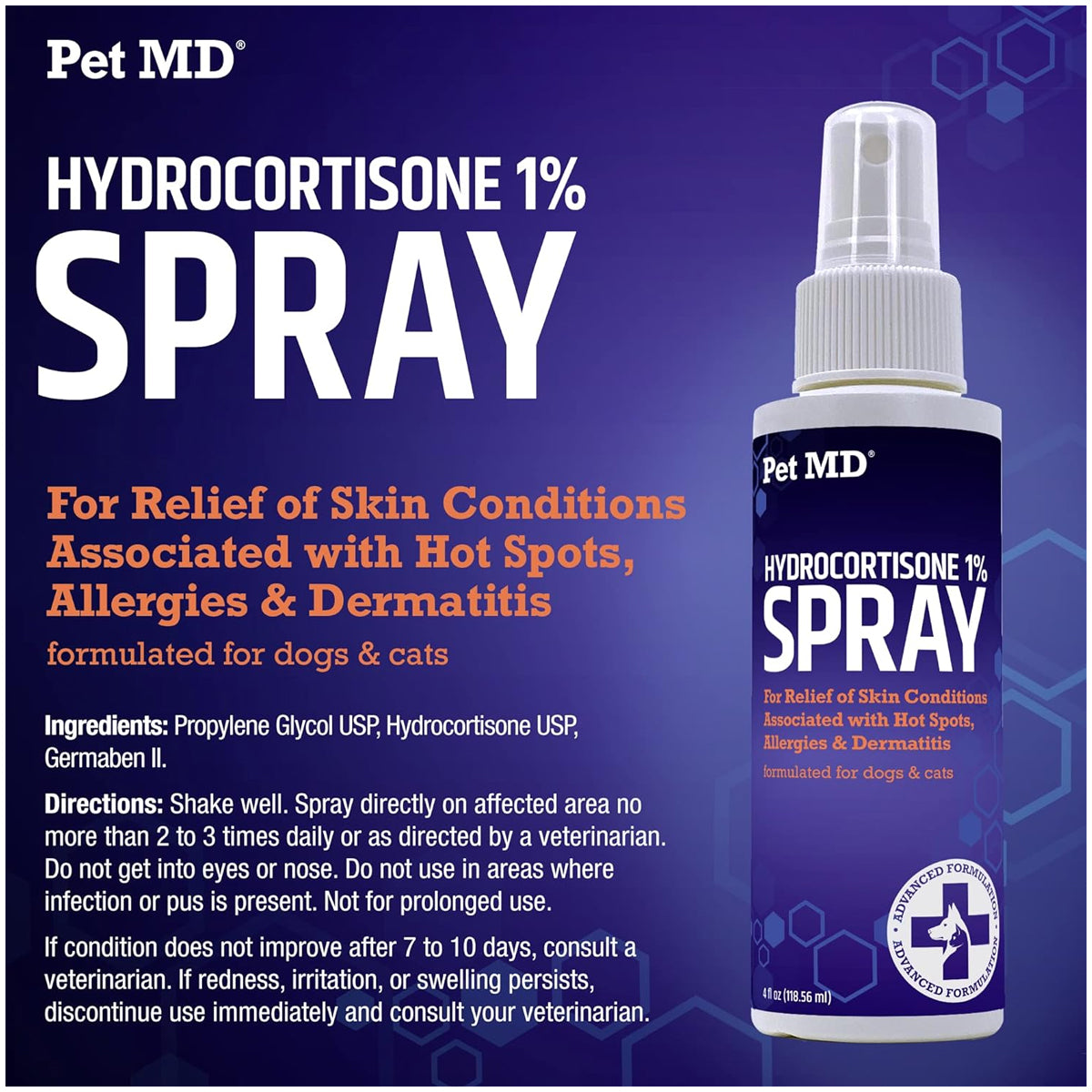 Hydrocortisone Spray for Dogs, Cats, Horses - Itch Relief Spray & Hot Spot Treatment for Dogs