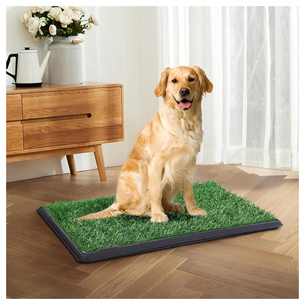 Dog Grass Pad with Tray, 25" x 20" Dog Potty Tray Indoor Outdoor, Artificial Dog Grass Pee Pad for Pet