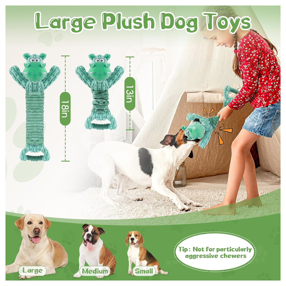 Soft Plush Squeaky Dog Toys for Small, Medium, and Large Pets - Ideal for Indoor Tug of War Play