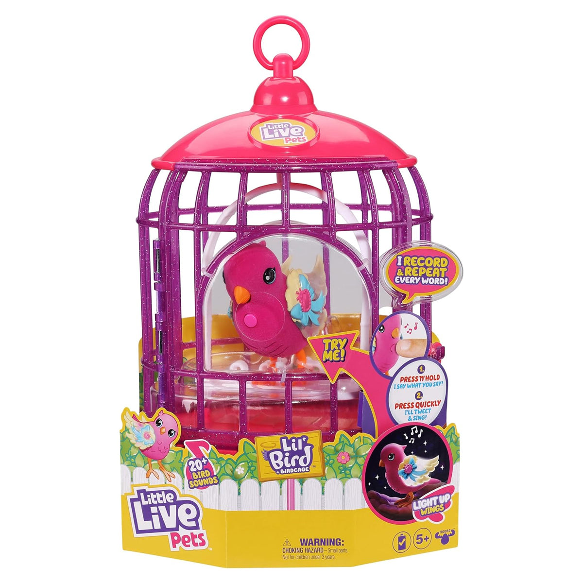 Lil' Bird & Bird Cage, New Light Up Wings with 20 + Sounds, and Reacts to Touch