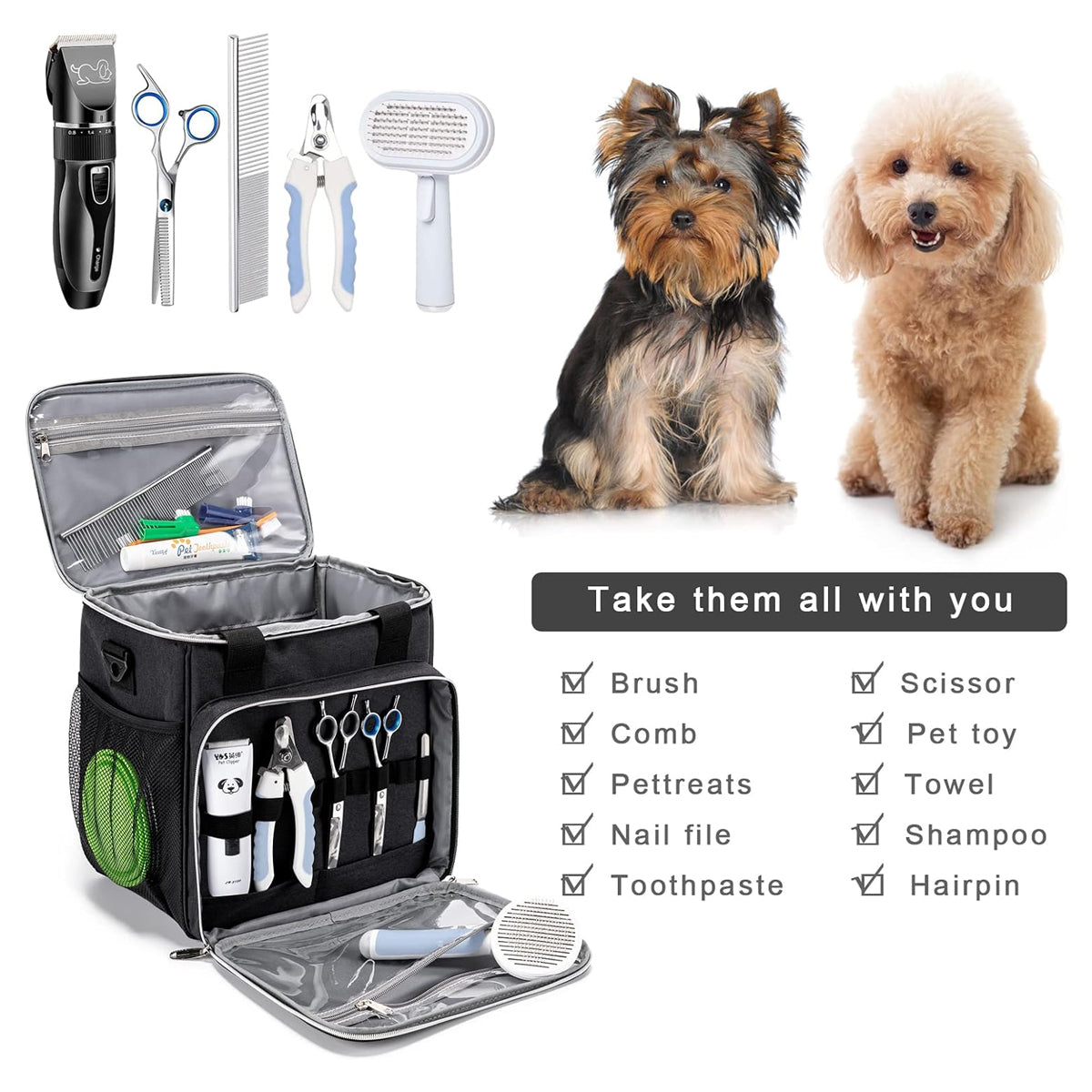 Pet Grooming Bag, Dog Grooming Supplies Organizer Tote Bag