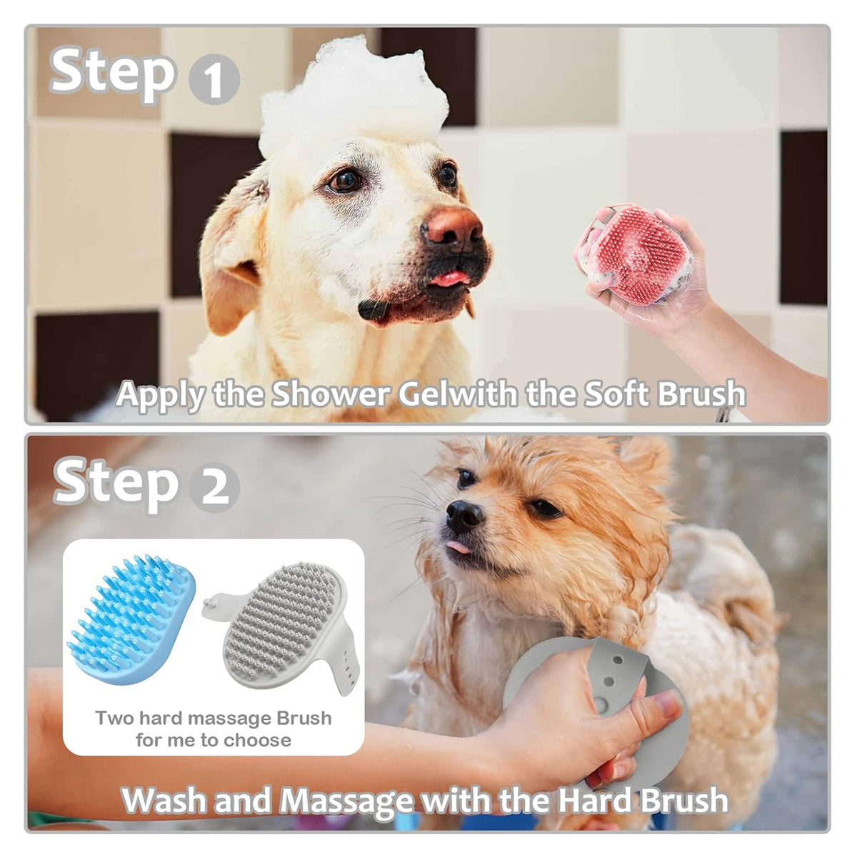 Pet Grooming Bath Massage Brush with Soap and Shampoo Dispenser Soft Silicone Bristle