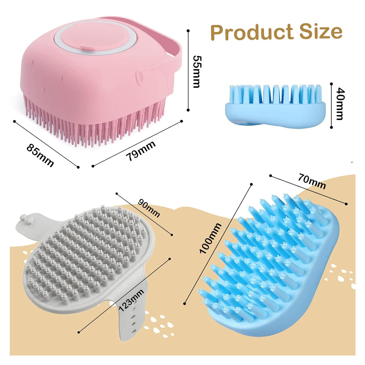 Pet Grooming Bath Massage Brush with Soap and Shampoo Dispenser Soft Silicone Bristle