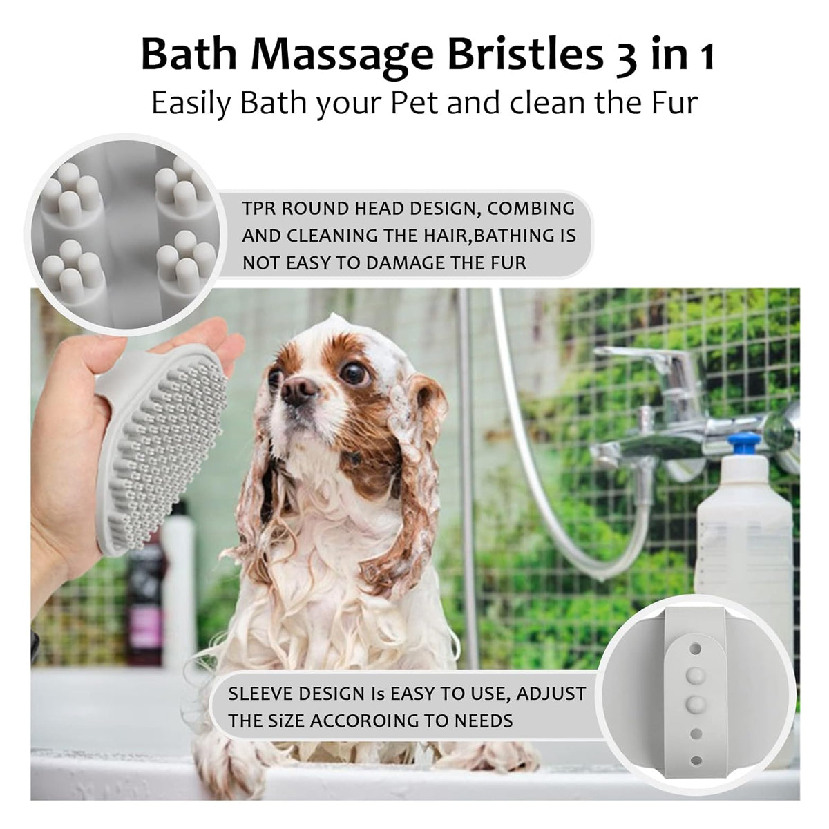 Pet Grooming Bath Massage Brush with Soap and Shampoo Dispenser Soft Silicone Bristle