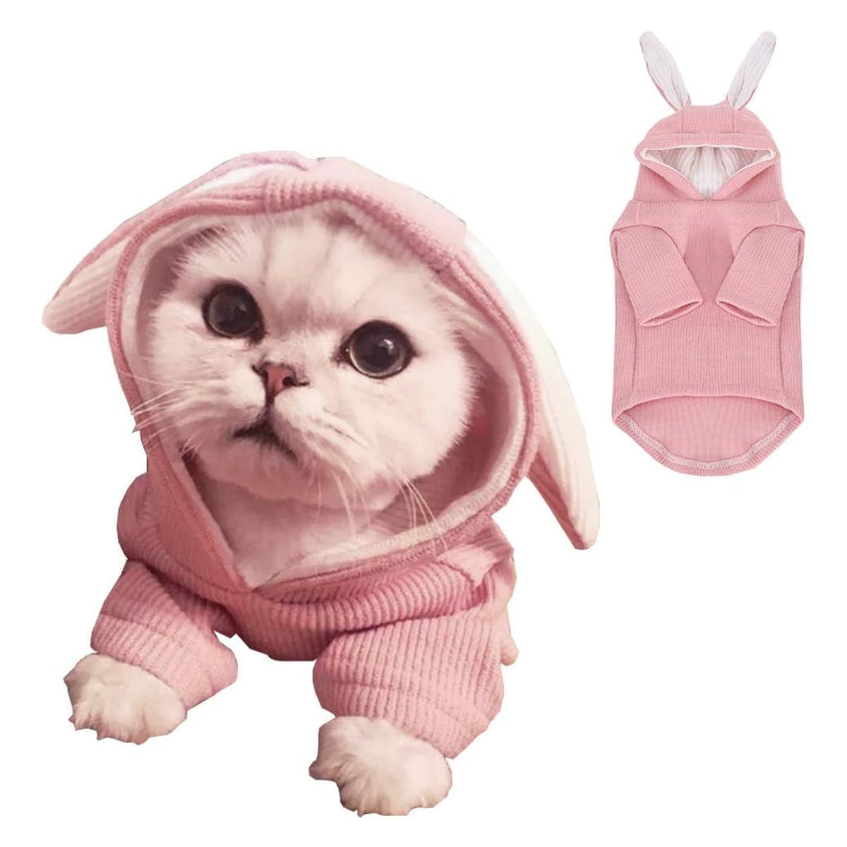 Pet Hoodie Cat Rabbit Outfit with Bunny Ears Cute Sweatshirt Spring and Autumn Puppy Knitted Sweater Kitty Soft Knitwear