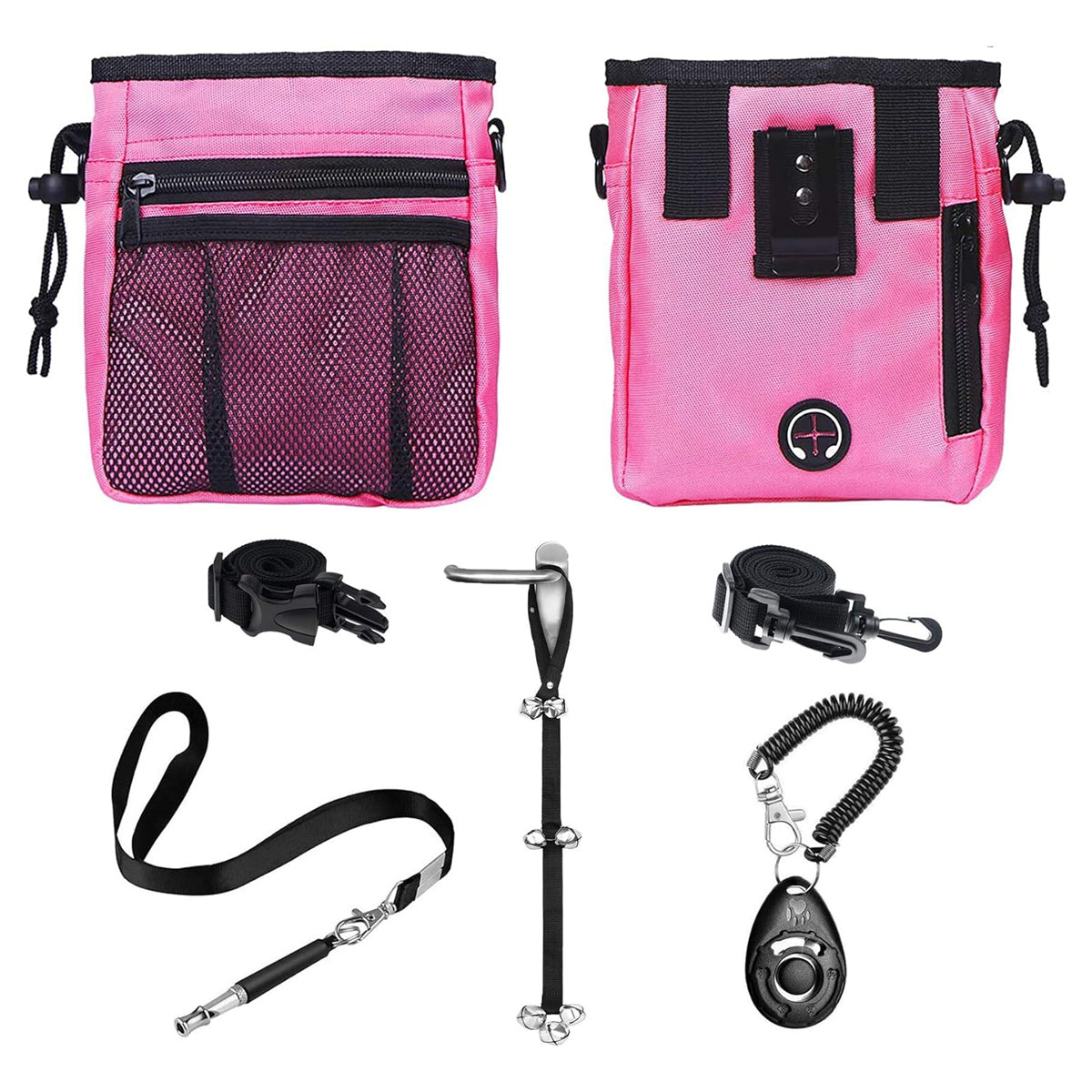 4-in-1 Dog Training Set, Puppy Training Treats- Dog Treat Training Pouch, Dog Whistle, Dog Doorbells