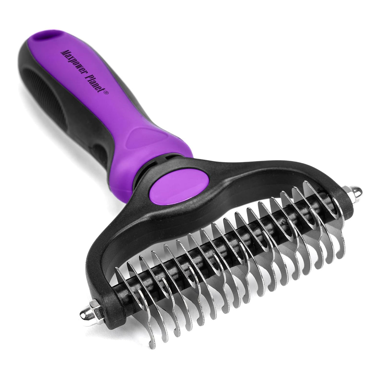 Maxpower Planet Pet Grooming Brush - Double Sided Shedding, Dematting Undercoat Rake for Dogs, Cats