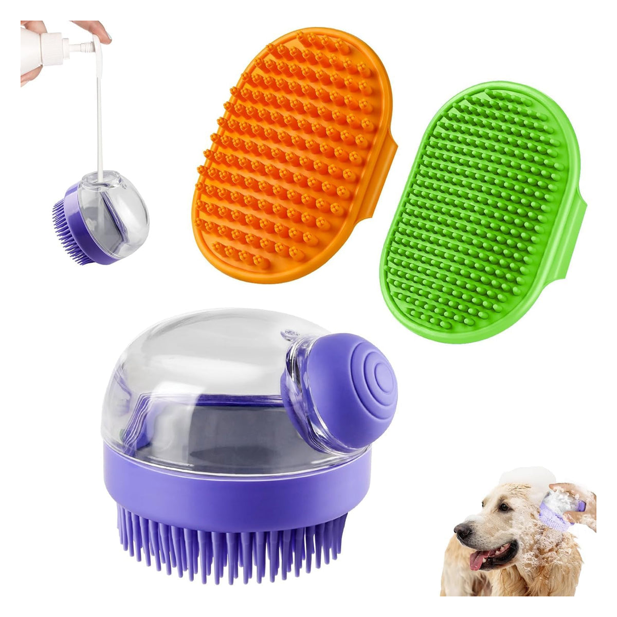 3PCS Dog Bath Brush | Dog Shampoo brush | Dog Scrubber for Bath