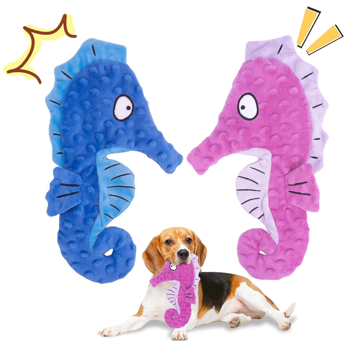 HGB Squeaky Dog Toys, No Stuffing Crinkle Plush Dog Toys for Small Medium Large Breeds