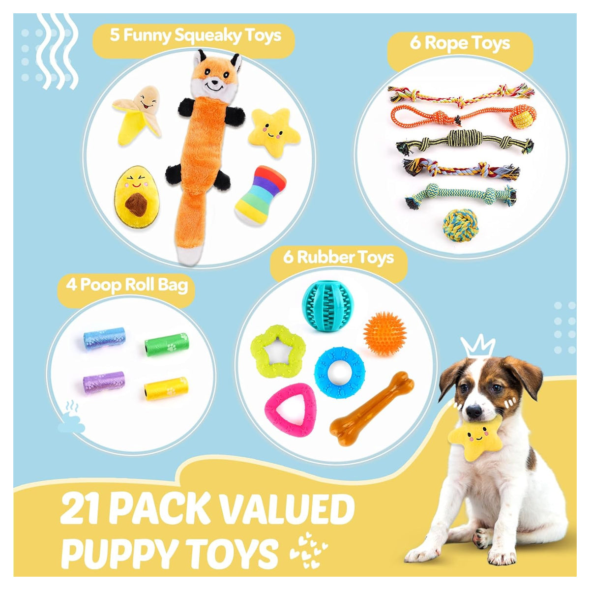 Puppy Toys 21 Pack, Small Dog Chew Toys with Rope Toys for Teething Pet Cute